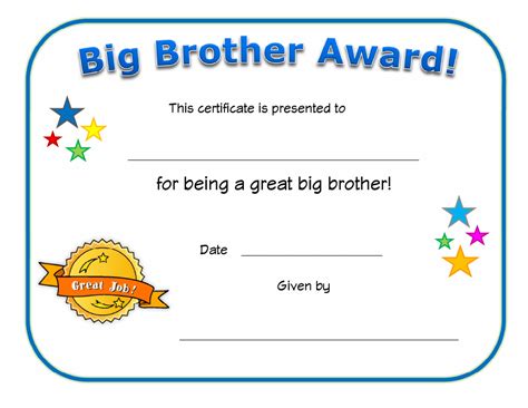 Big Brother Certificate Free Printable